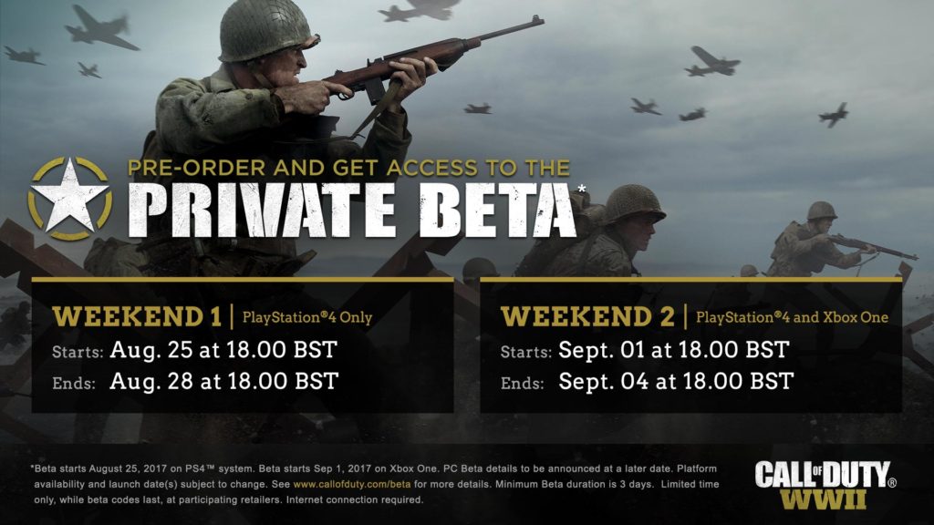 Call Of Duty WWII - Private Beta Schedule